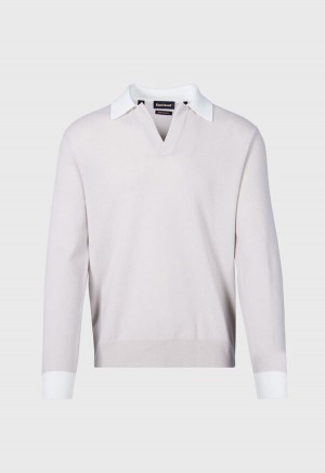 Beige Paul Stuart Cashmere Open Collar Polo | UK_PAUL66623