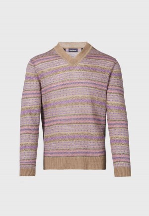 Beige Paul Stuart Linen Fair Isle V-neck | UK_PAUL92387