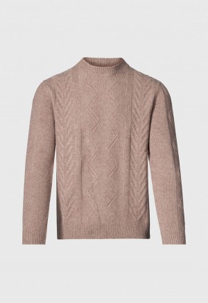 Beige Paul Stuart Wool & Cashmere Cable Crewneck | UK_PAUL79131