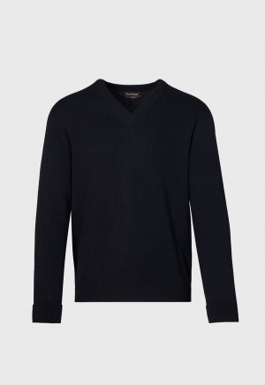 Black Paul Stuart Classic Cashmere Double Ply V-Neck | UK_PAUL13692