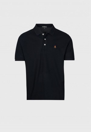 Black Paul Stuart Cotton Piqué Logo Polo | UK_PAUL46014