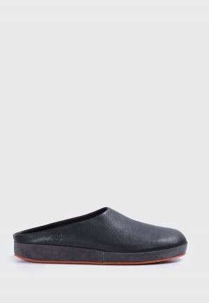 Black Paul Stuart Hampton Leather Clog | UK_PAUL51197