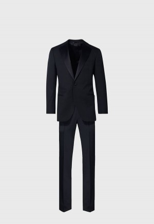 Black Paul Stuart Wool Tuxedo with Satin Notch Lapel | UK_PAUL79725