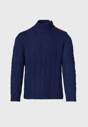 Blue Paul Stuart All Over Cable Mock Neck | UK_PAUL13849