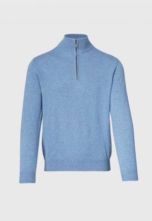 Blue Paul Stuart Cashmere Quarter Zip | UK_PAUL94476