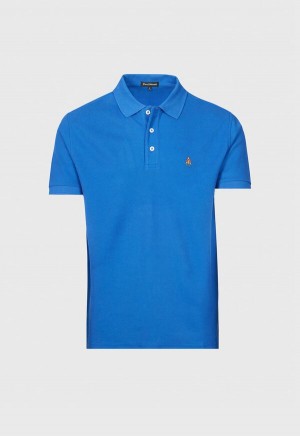 Blue Paul Stuart Cotton Piqué Logo Polo | UK_PAUL62016