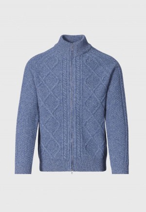 Blue Paul Stuart Diamond Stitch Full Zip Cardigan | UK_PAUL33026