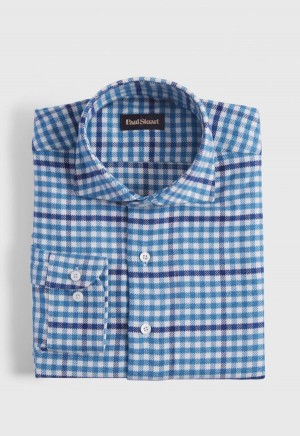 Blue Paul Stuart Flannel Small Plaid | UK_PAUL29393