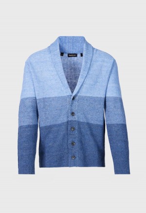 Blue Paul Stuart Linen Rice Stitch Dégradé Cardigan | UK_PAUL89238