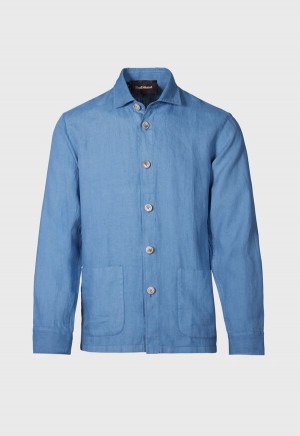 Blue Paul Stuart Linen Shirt | UK_PAUL74052