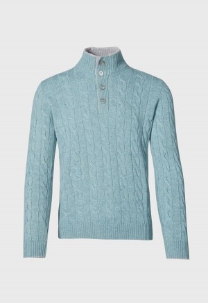 Blue Paul Stuart Mock Neck Cable | UK_PAUL80240