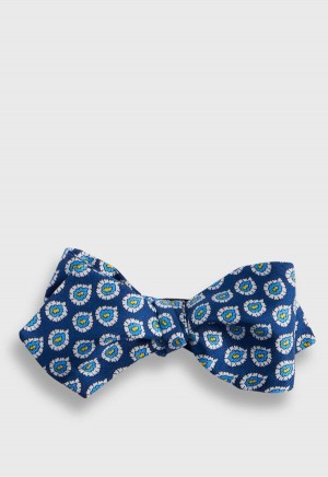 Blue Paul Stuart Silk Twill Micro Floral Bow | UK_PAUL55422