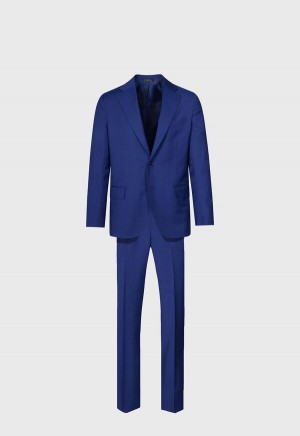 Blue Paul Stuart Wool Tick Weave Suit | UK_PAUL77426