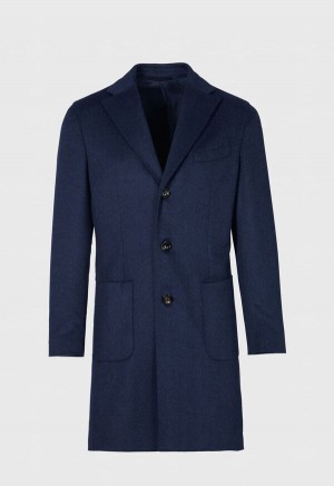 Blue Paul Stuart Wool & Cashmere Herringbone Coat | UK_PAUL59098