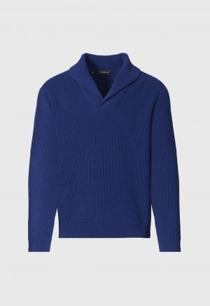 Blue Paul Stuart Wool & Cashmere Shawl Collar | UK_PAUL20374