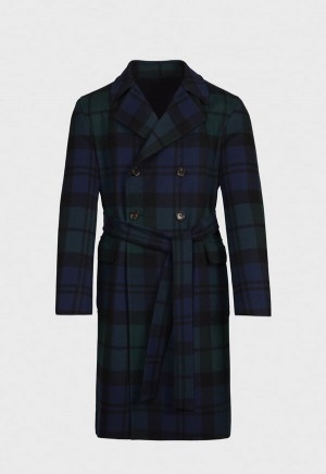 Blue / Green Paul Stuart Plaid Double Face Overcoat | UK_PAUL80087