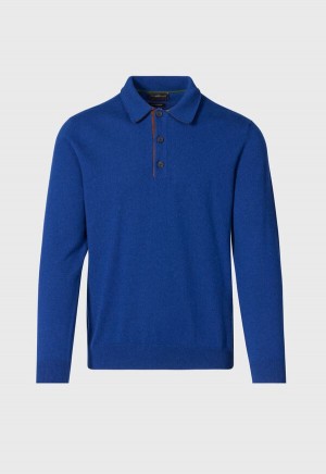 Blue / Olive Paul Stuart Cashmere Long Sleeve with Suede | UK_PAUL78844