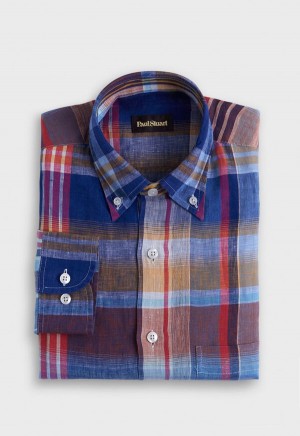 Blue / Pink Paul Stuart Linen Plaid | UK_PAUL52752