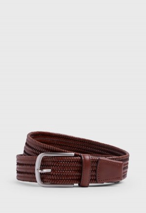 Brown Paul Stuart 35MM Stretch Leather Woven | UK_PAUL10464