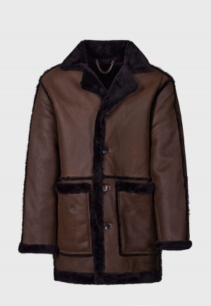 Brown Paul Stuart Cocoa Suede Shearling Coat | UK_PAUL50509