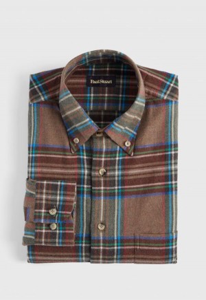 Brown Paul Stuart Exaggerated Plaid Flannel | UK_PAUL93523