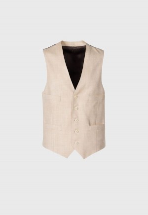 Brown Paul Stuart Herringbone Tailored Vest | UK_PAUL38286