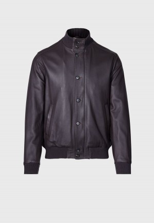 Brown Paul Stuart Leather Bomber Jacket | UK_PAUL70365