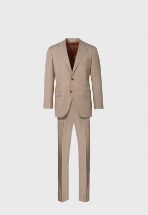 Brown Paul Stuart Mélange Tan All Year Wool Suit | UK_PAUL78434