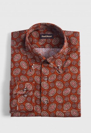 Brown Paul Stuart Medallion Print Cotton | UK_PAUL40649