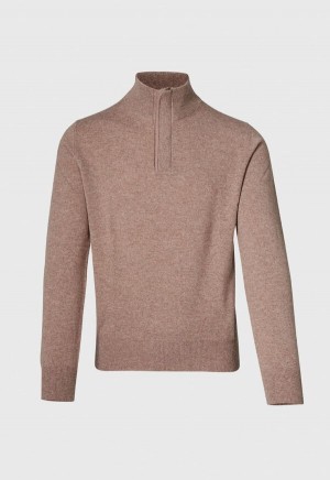 Brown Paul Stuart Quarter Zip with Suede Trim | UK_PAUL20695