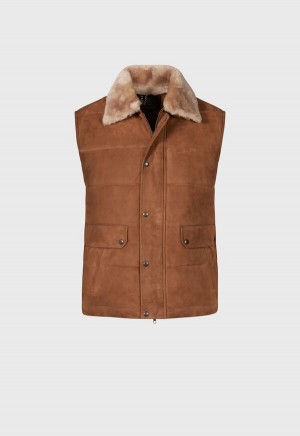 Brown Paul Stuart Quilted Shearling Vest | UK_PAUL78494