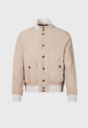 Brown Paul Stuart Suede Button Front Blouson Jacket | UK_PAUL77460