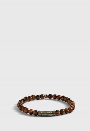 Brown Paul Stuart Tiger Eye Beaded Bracelet | UK_PAUL61693