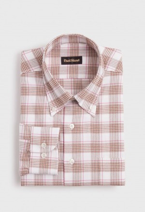 Brown / Pink Paul Stuart Plaid Flannel on Cream Ground | UK_PAUL72075