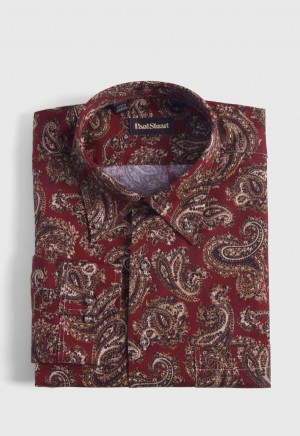 Burgundy Paul Stuart Cotton Paisley Print | UK_PAUL15277