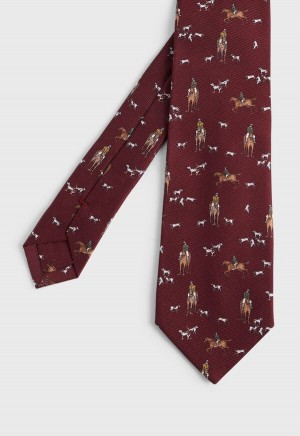 Burgundy Paul Stuart Printed Silk Riding Scene | UK_PAUL55066