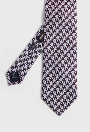 Burgundy Paul Stuart Silk Jacquard Houndstooth | UK_PAUL80299