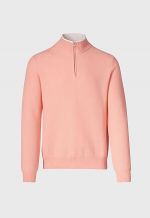 Coral Paul Stuart Cashmere Honeycomb Stitch Quarter Zip | UK_PAUL69580