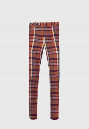 Coral Paul Stuart Linen Plaid Plain Front | UK_PAUL22437