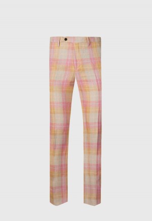 Coral Paul Stuart Linen & Cotton Plaids | UK_PAUL62749