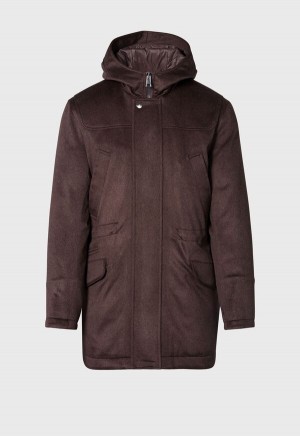 Dark Brown Paul Stuart Cashmere Parka with Hood | UK_PAUL14982