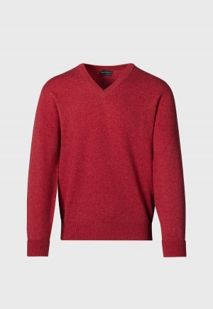 Dark Red Paul Stuart Classic Cashmere Double Ply V-Neck | UK_PAUL16489