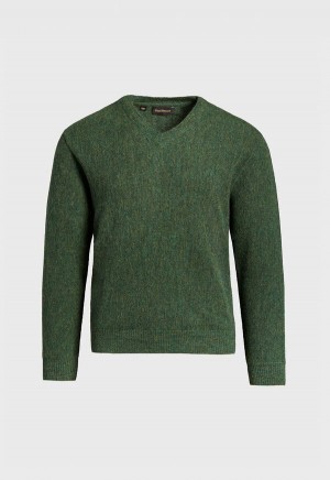 Green Paul Stuart Classic Alpaca Links V-Neck | UK_PAUL21611