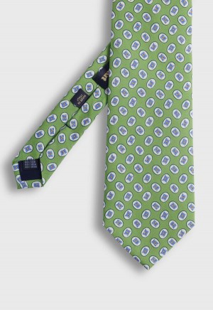 Green Paul Stuart Silk Tossed Oval Print | UK_PAUL43507