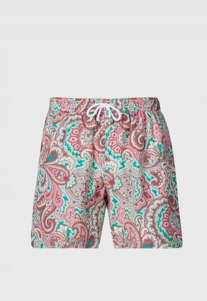 Green / Red Paul Stuart Paisley Print Swim Trunk | UK_PAUL34764