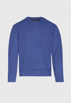 Grey Blue Paul Stuart Classic Alpaca Links V-Neck | UK_PAUL47896