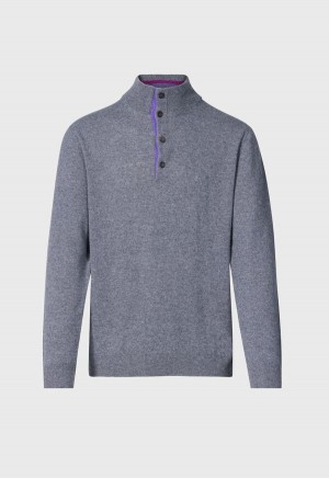 Grey Paul Stuart Cashmere Button Mock Neck | UK_PAUL40309