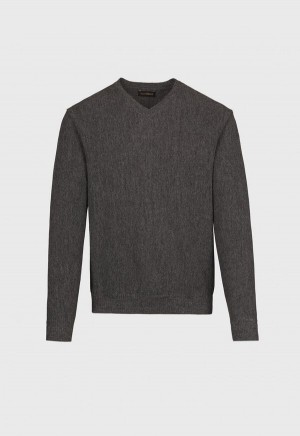 Grey Paul Stuart Classic Alpaca Links V-Neck | UK_PAUL19889