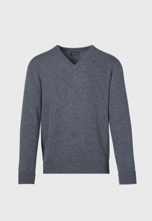 Grey Paul Stuart Classic Cashmere Double Ply V-Neck | UK_PAUL65374