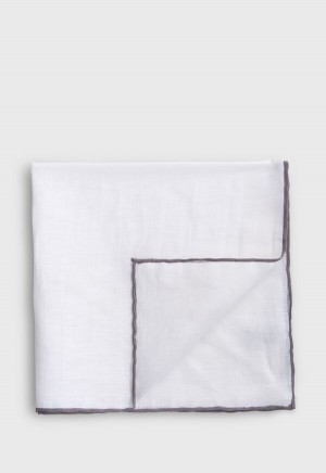 Grey Paul Stuart Handkerchief with Contrast Border | UK_PAUL15885